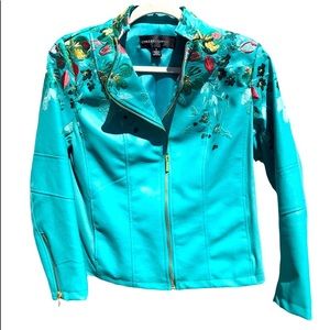 Colleen Lopez Turquoise Faux Leather Jacket GORGEOUS!!